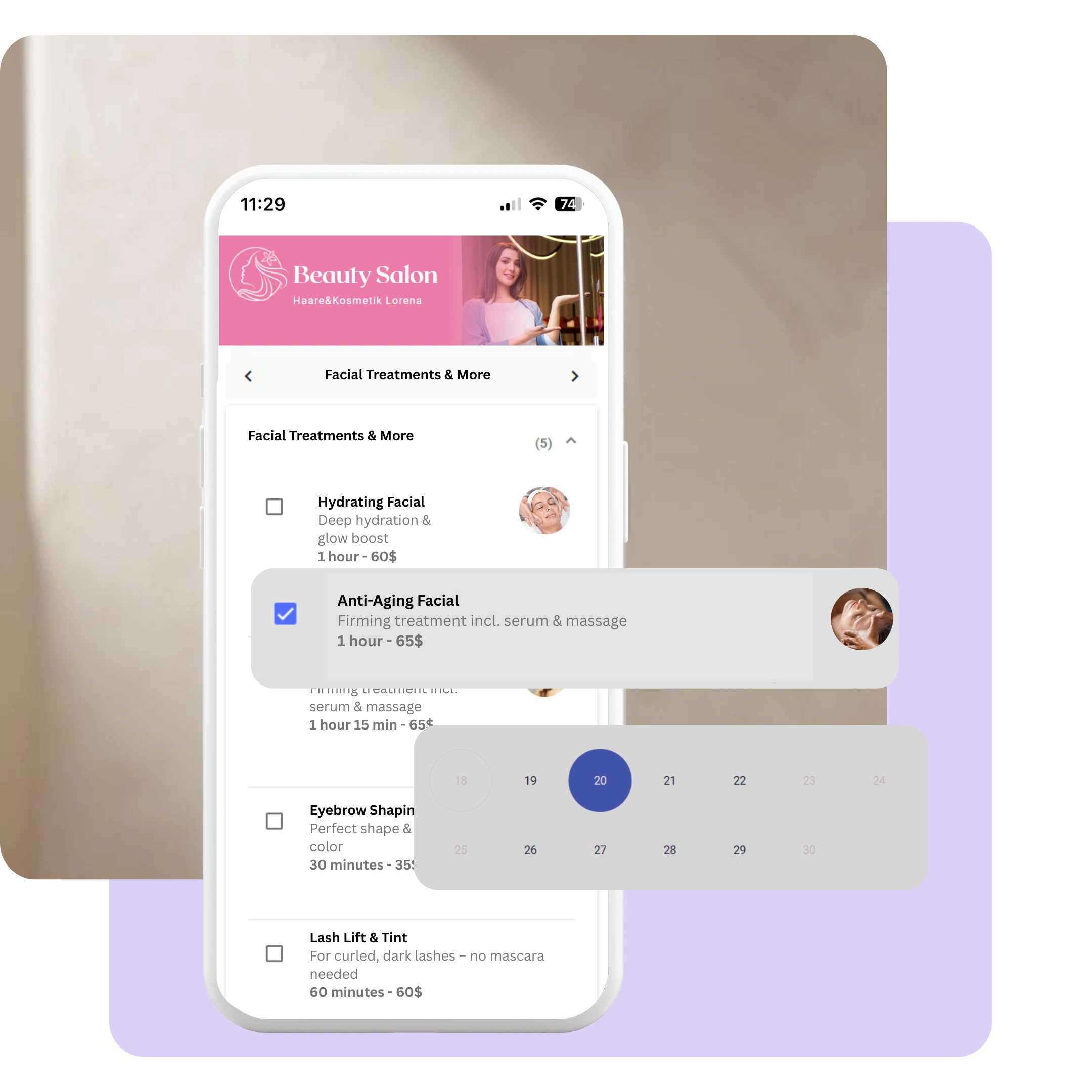 Beauty salon online booking software with integrated calendar view
