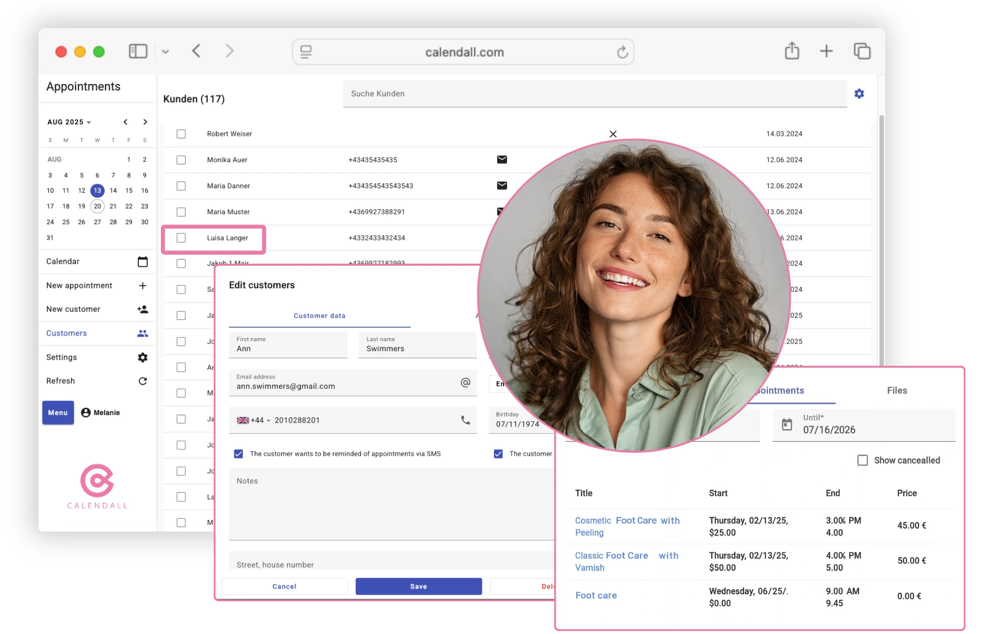 Digital client profiles connected to online appointment calendar – all client info & booking data in one place