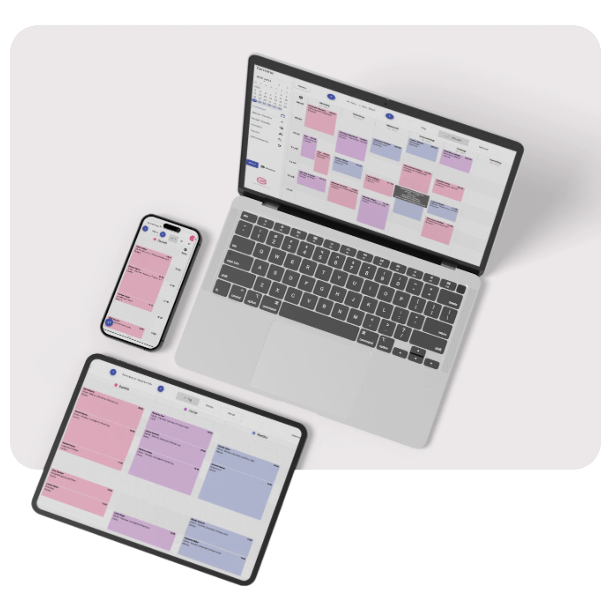 Online calendar software for Brow & Lash Studios on smartphone, tablet, and laptop.