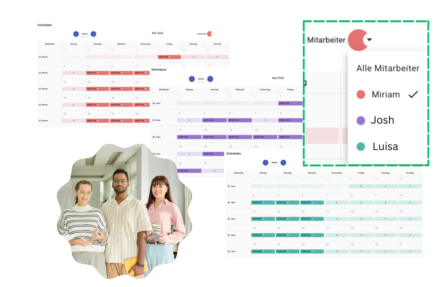 Online-Dienstplan mit übersichtlicher Arbeitszeitenplanung für Mitarbeiter und Teams