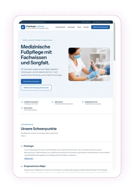 Webseite für Fußpflegepraxis